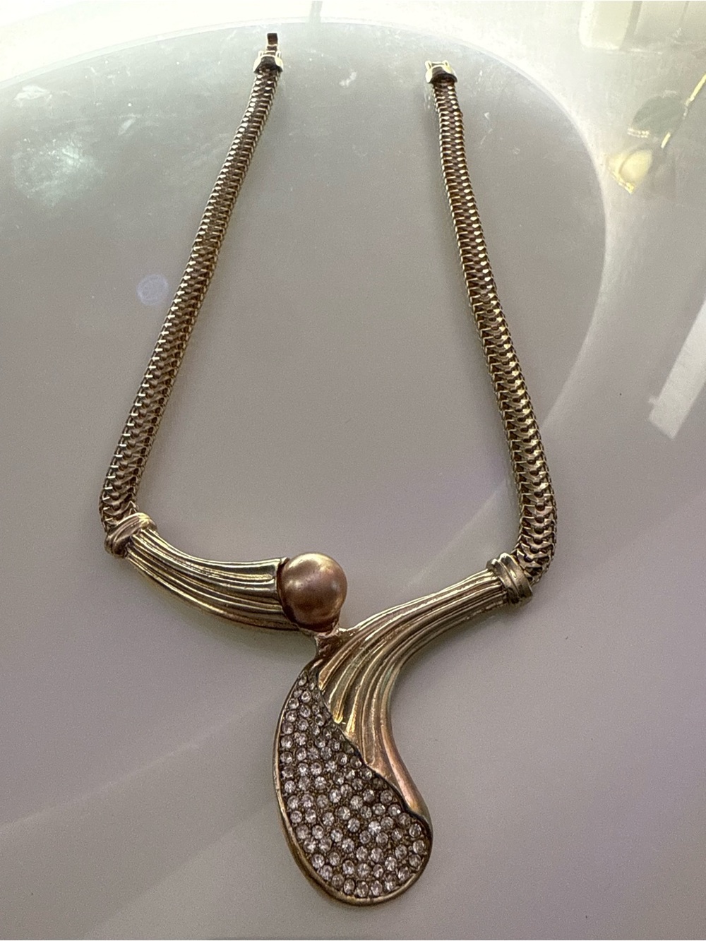 Gold-Tone Pearl Accent Pendant Necklace with Crystals - Women Jewelry